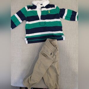 Ralph Lauren Baby Green and Blue Striped Rugby with Khaki Pants